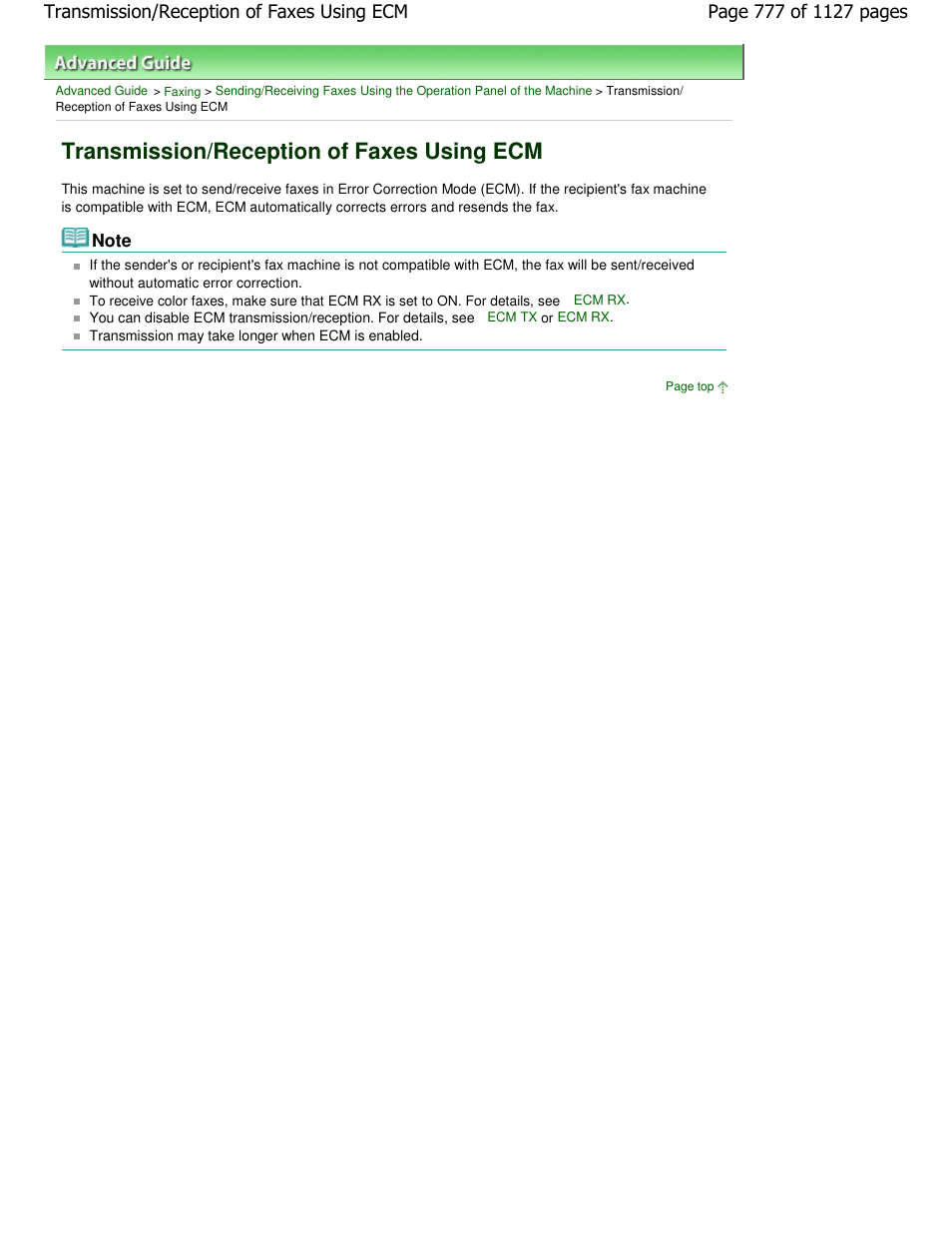 Transmission/reception of faxes using ecm | Canon PIXMA MX870 User Manual | Page 777 / 1127