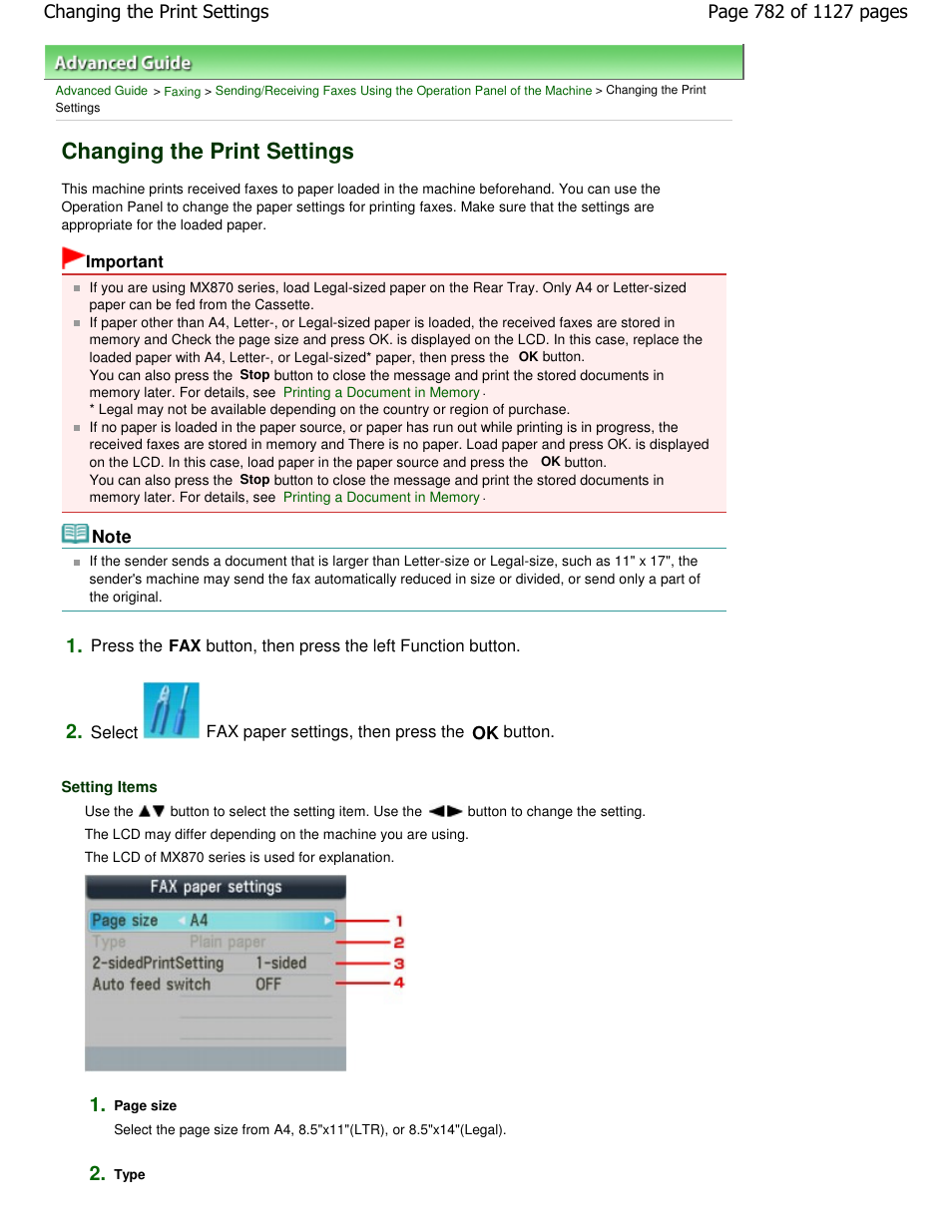 Changing the print settings | Canon PIXMA MX870 User Manual | Page 782 / 1127
