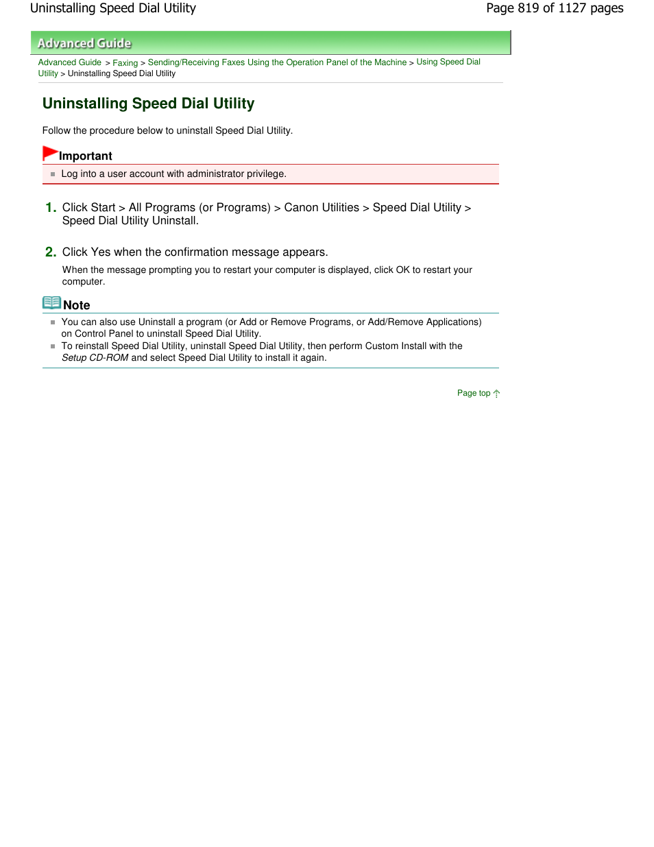 Uninstalling speed dial utility | Canon PIXMA MX870 User Manual | Page 819 / 1127