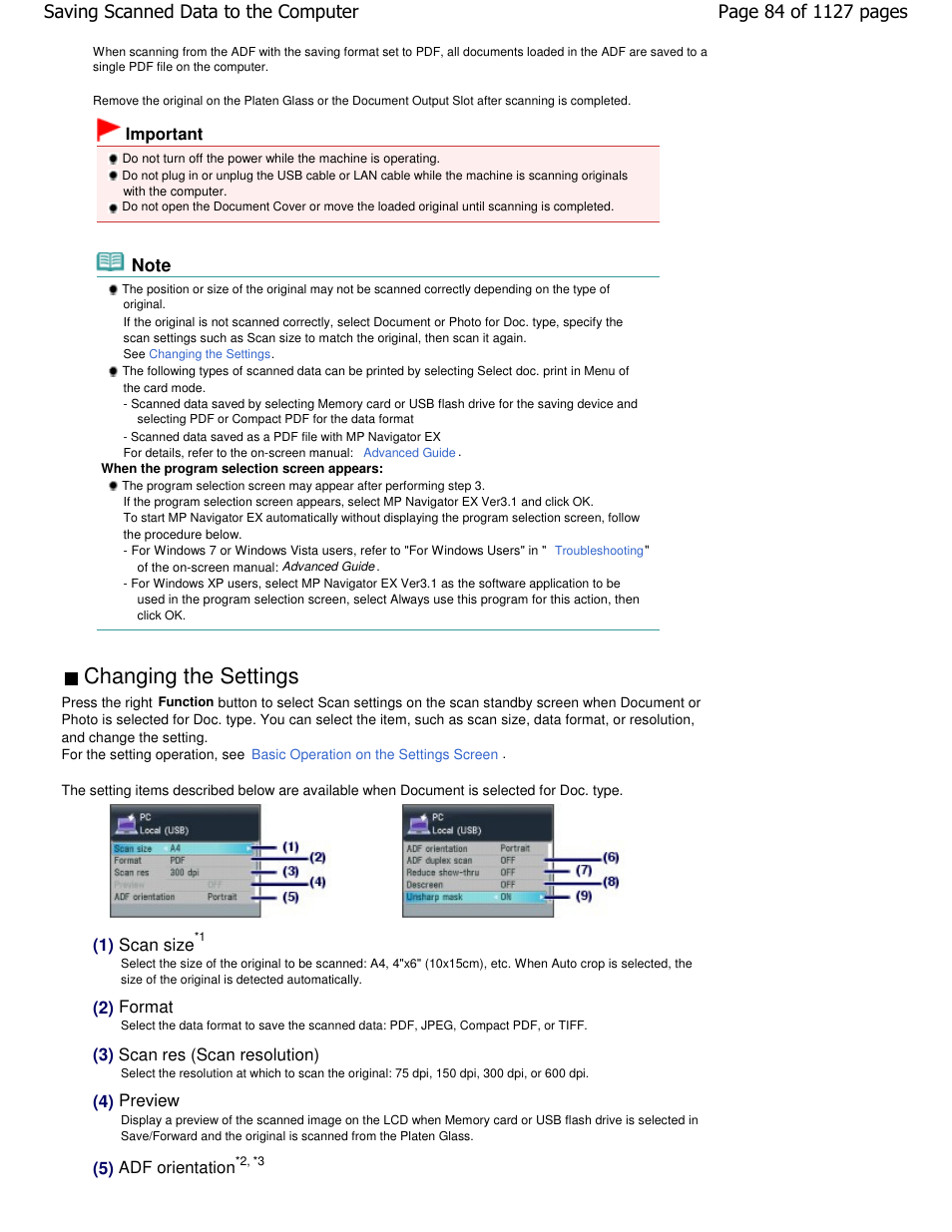 Changing the settings | Canon PIXMA MX870 User Manual | Page 84 / 1127