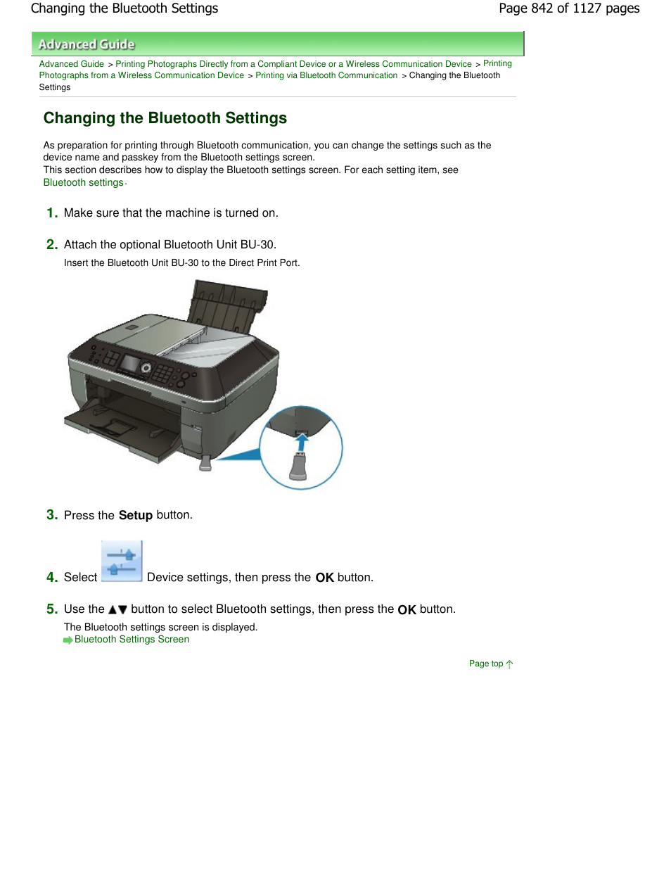 Changing the bluetooth settings | Canon PIXMA MX870 User Manual | Page 842 / 1127