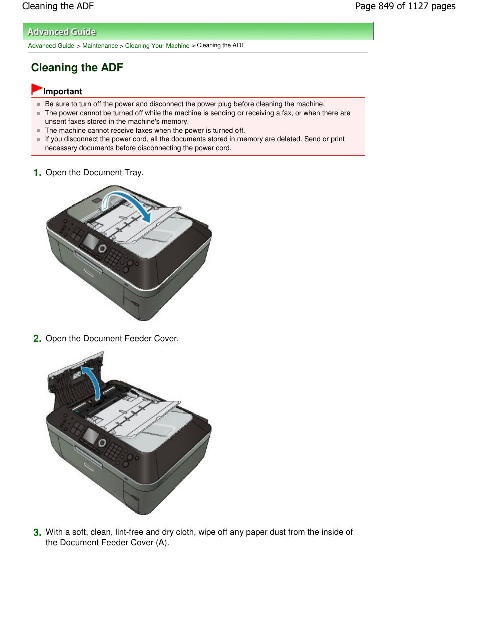 Cleaning the adf | Canon PIXMA MX870 User Manual | Page 849 / 1127