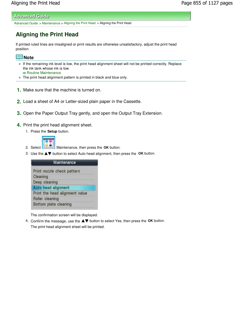 Aligning the print head | Canon PIXMA MX870 User Manual | Page 855 / 1127