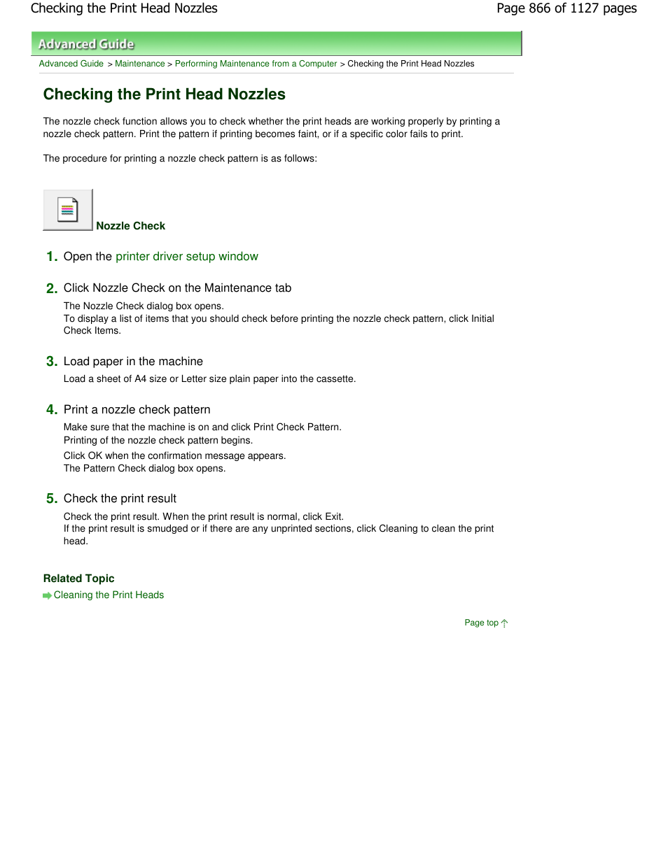 Checking the print head nozzles | Canon PIXMA MX870 User Manual | Page 866 / 1127