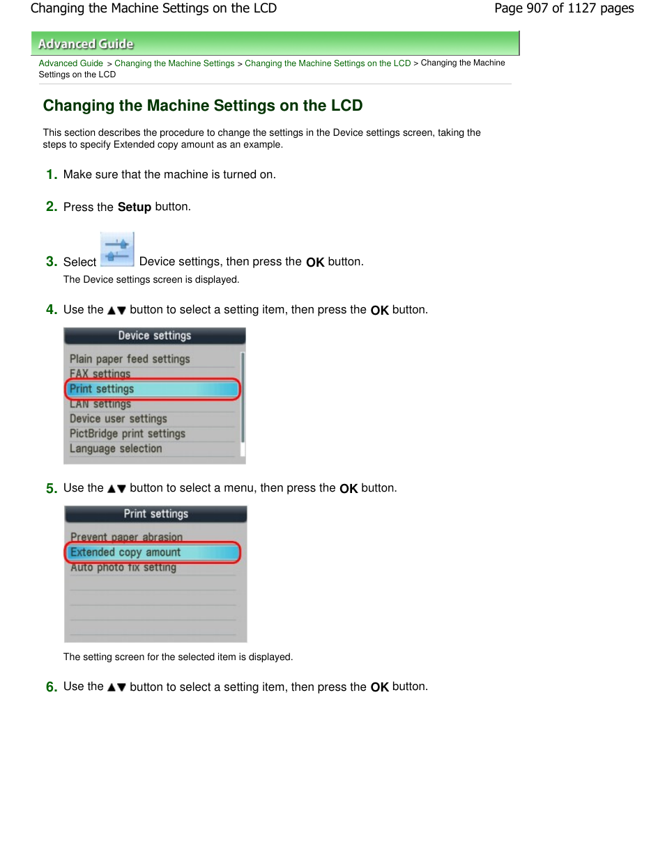 Changing the machine settings on the lcd | Canon PIXMA MX870 User Manual | Page 907 / 1127