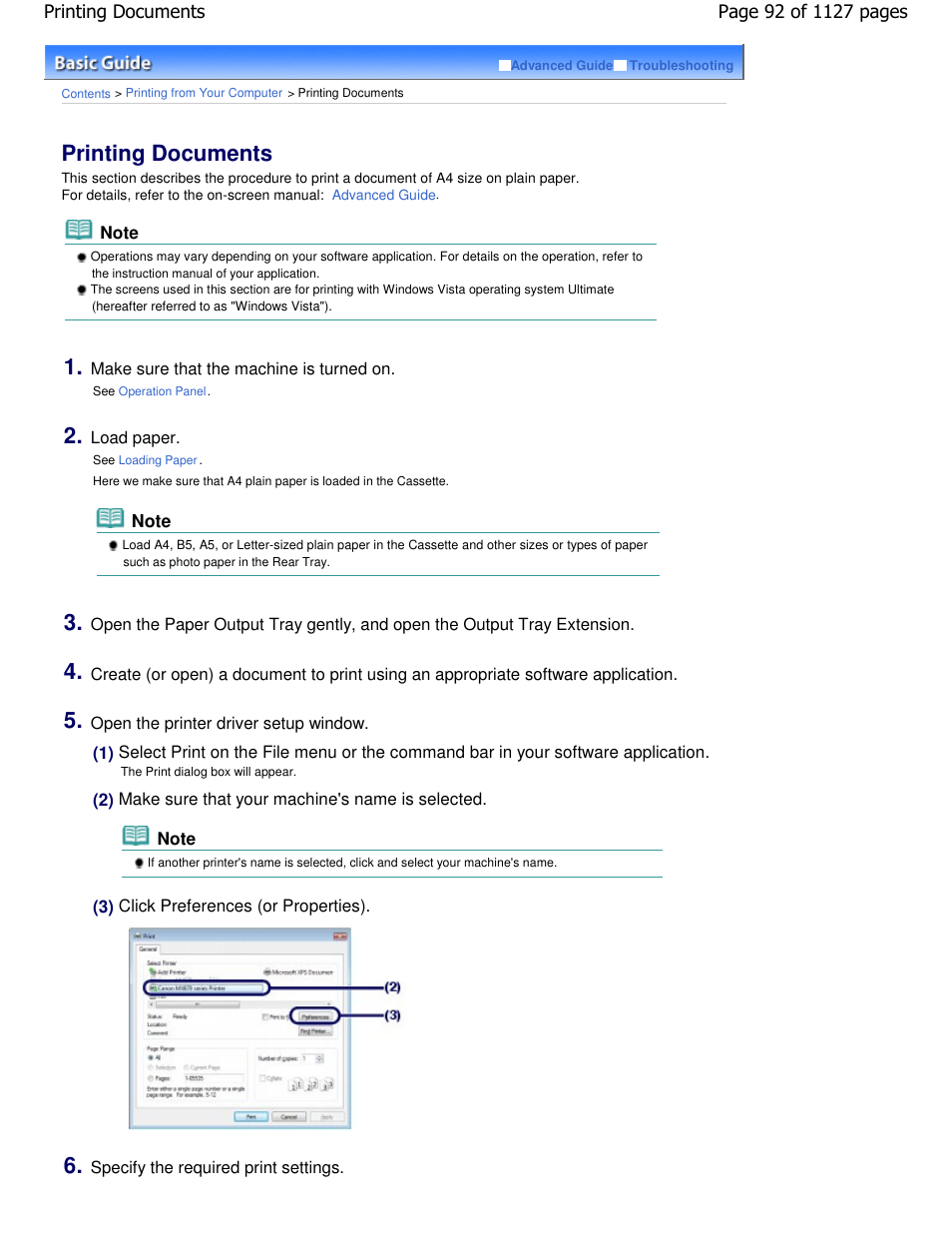 Printing documents | Canon PIXMA MX870 User Manual | Page 92 / 1127