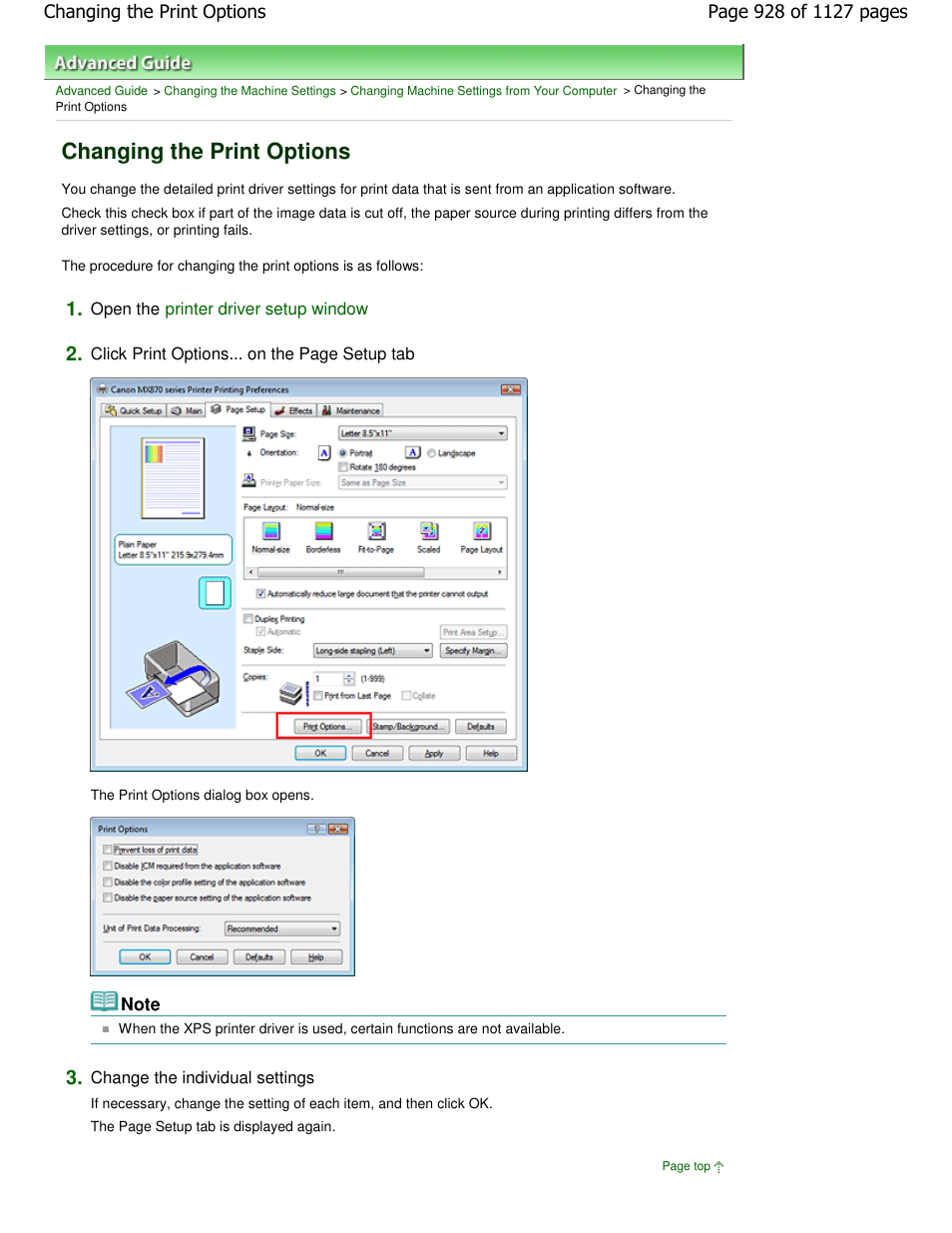 Changing the print options | Canon PIXMA MX870 User Manual | Page 928 / 1127