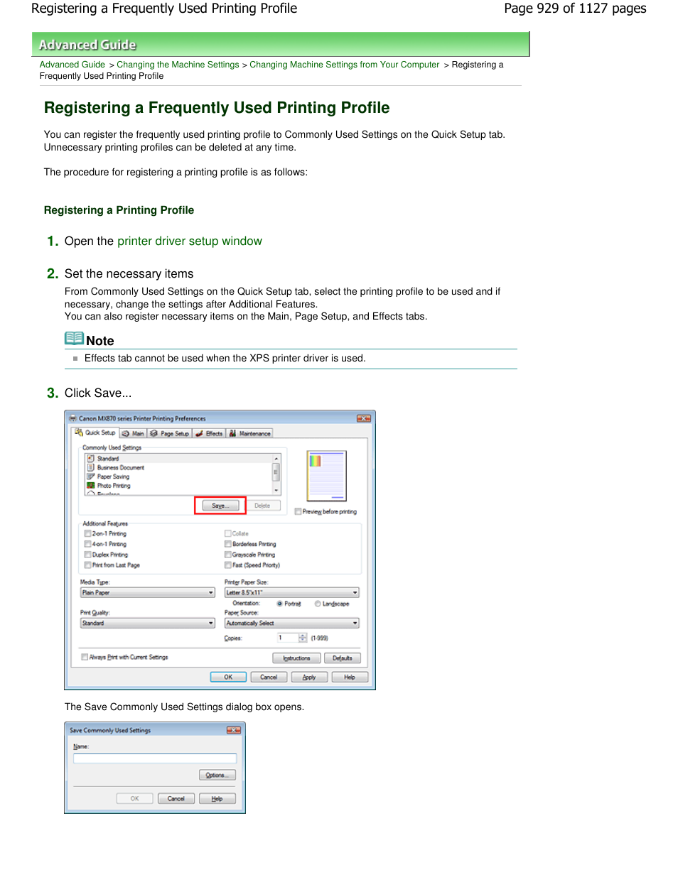 Registering a frequently used printing profile | Canon PIXMA MX870 User Manual | Page 929 / 1127