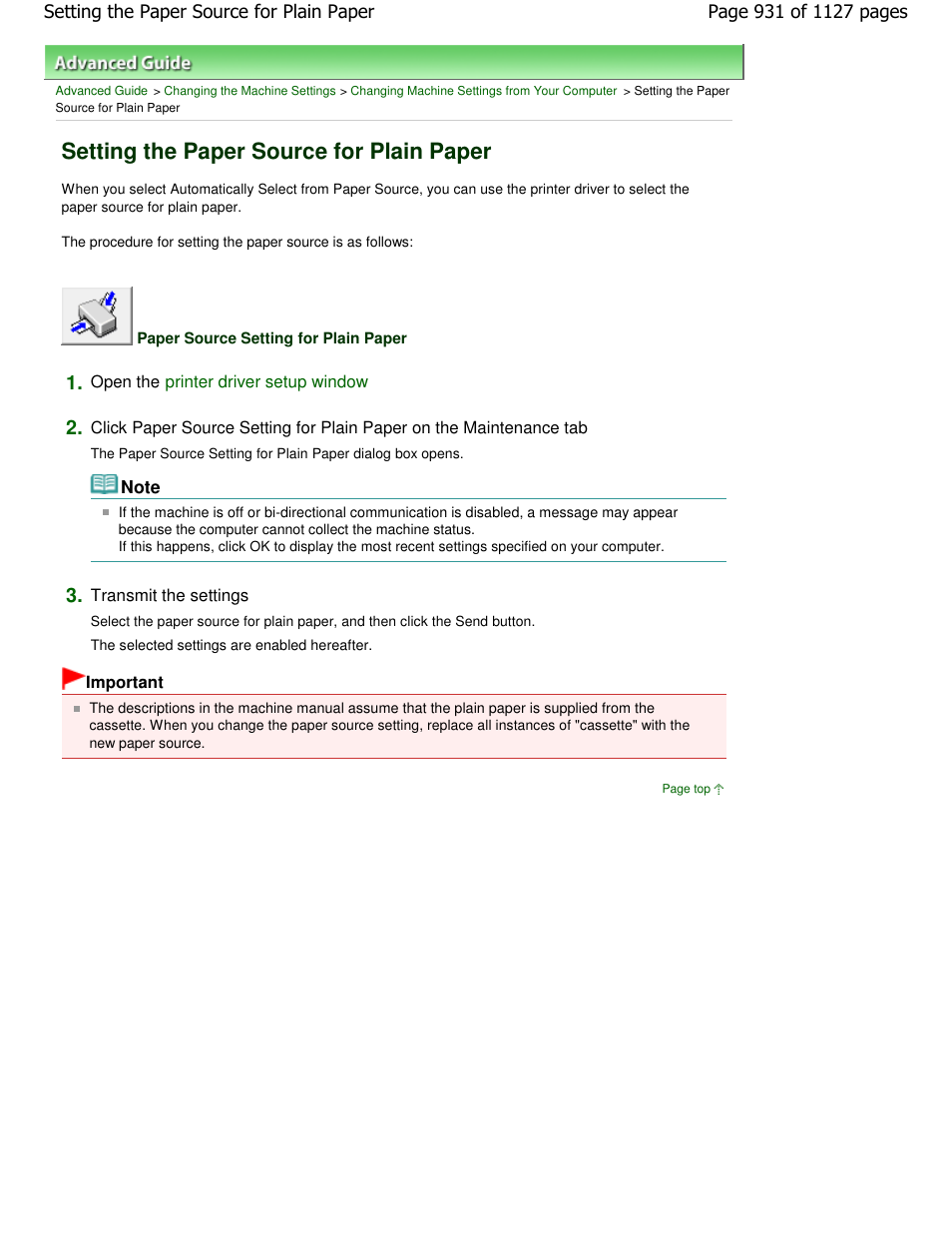 Setting the paper source for plain paper | Canon PIXMA MX870 User Manual | Page 931 / 1127