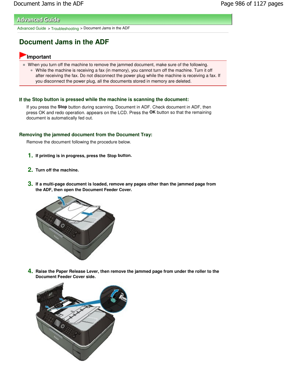 Document jams in the adf | Canon PIXMA MX870 User Manual | Page 986 / 1127