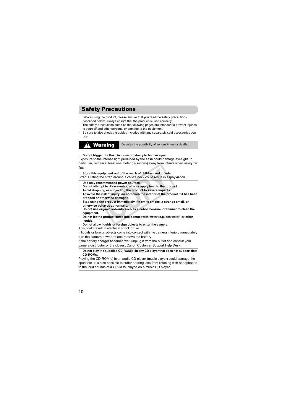 Safety precautions, Cop y | Canon PowerShot S95 User Manual | Page 10 / 196