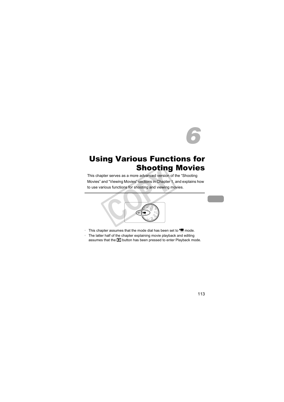 Using various functions for, Shooting movies, Cop y | Canon PowerShot S95 User Manual | Page 113 / 196