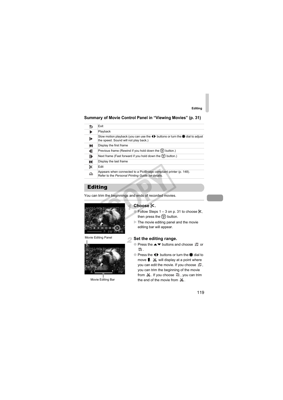 Editing, Cop y | Canon PowerShot S95 User Manual | Page 119 / 196