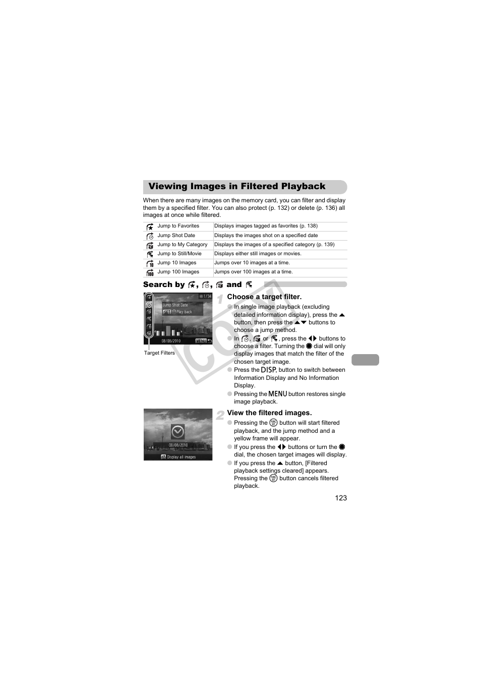 Viewing images in filtered playback, Viewing images in filtered playback (p. 123), Cop y | Canon PowerShot S95 User Manual | Page 123 / 196