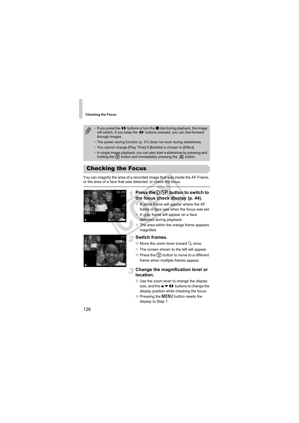 Checking the focus, Cop y | Canon PowerShot S95 User Manual | Page 126 / 196