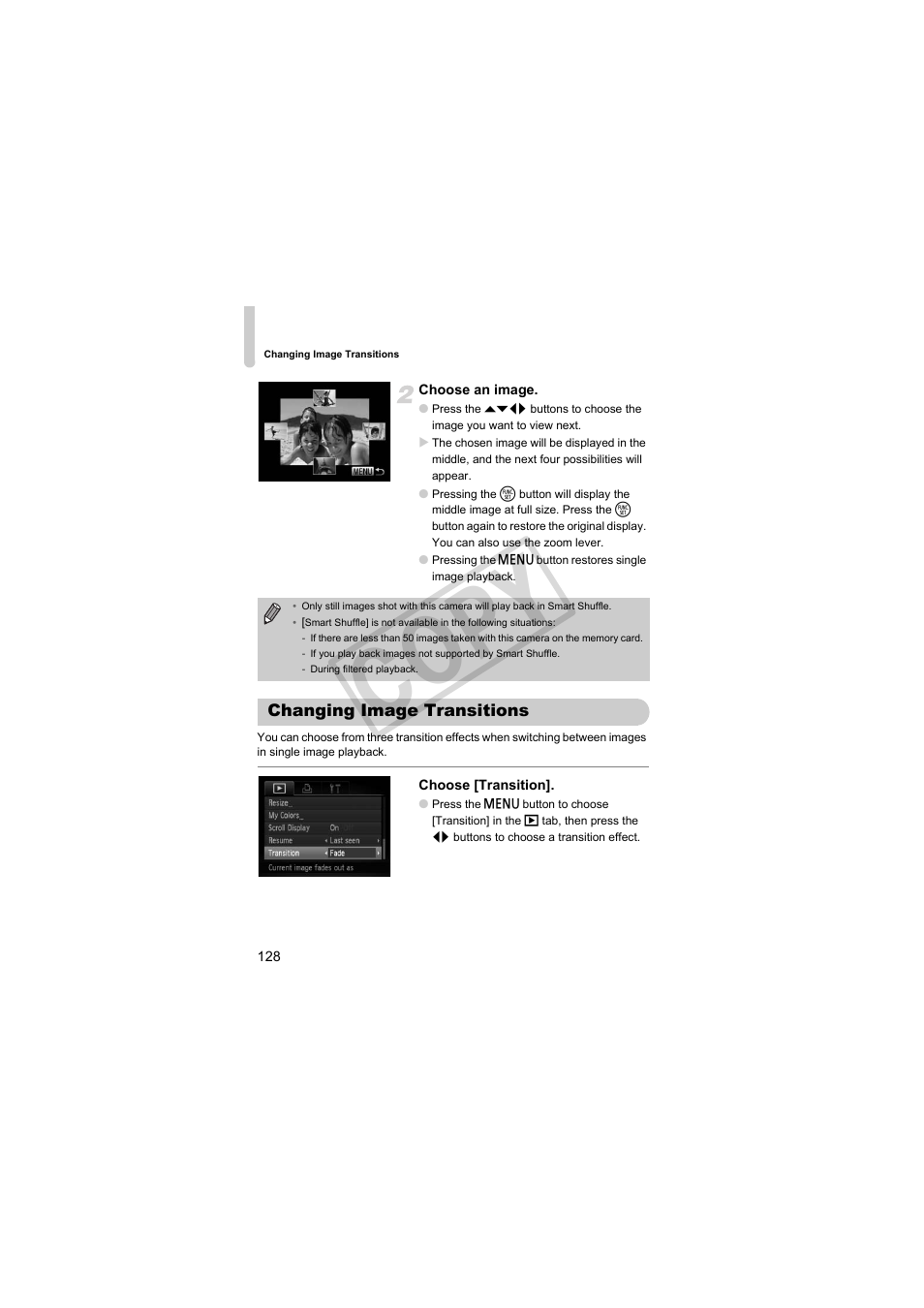 Changing image transitions, Changing image transitions (p. 128), Cop y | Canon PowerShot S95 User Manual | Page 128 / 196