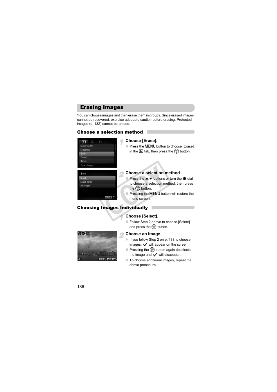 Erasing images, Erasing images (p. 136), Cop y | Canon PowerShot S95 User Manual | Page 136 / 196