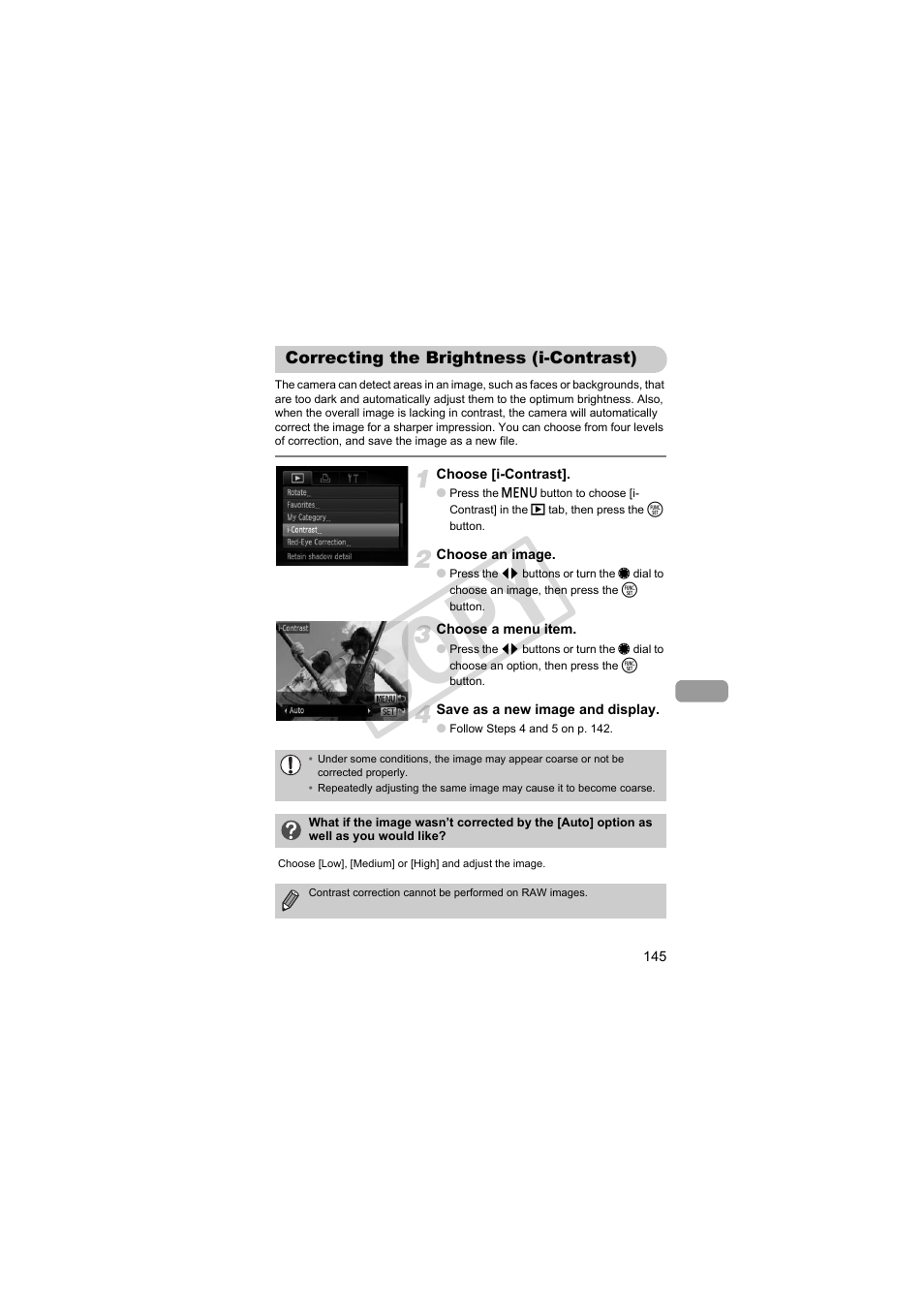 Correcting the brightness (i-contrast), Cop y | Canon PowerShot S95 User Manual | Page 145 / 196