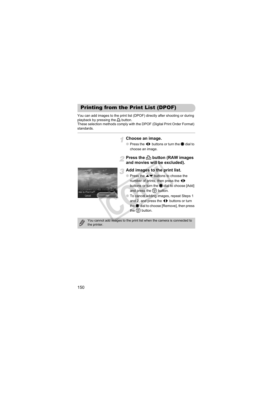 Printing from the print list (dpof), Cop y | Canon PowerShot S95 User Manual | Page 150 / 196