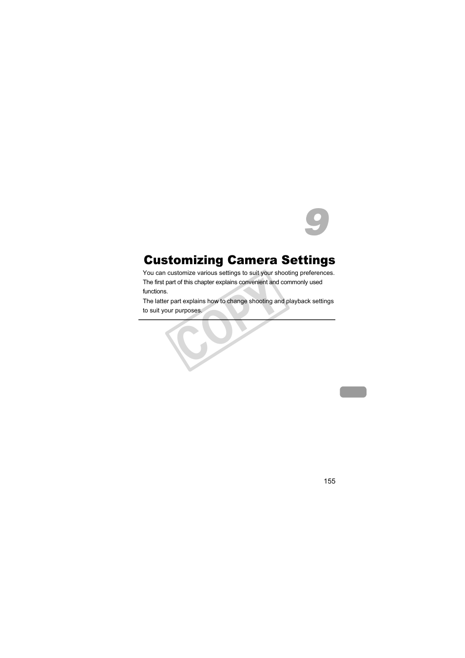 Customizing camera, Settings, Cop y | Canon PowerShot S95 User Manual | Page 155 / 196