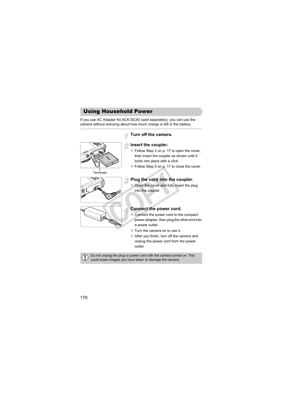 Using household power, Cop y | Canon PowerShot S95 User Manual | Page 170 / 196