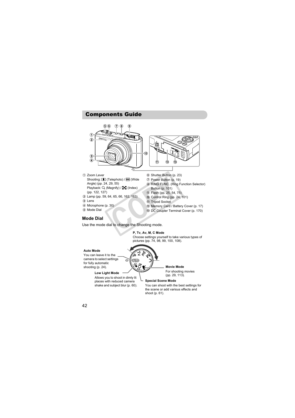 Components guide, Cop y | Canon PowerShot S95 User Manual | Page 42 / 196