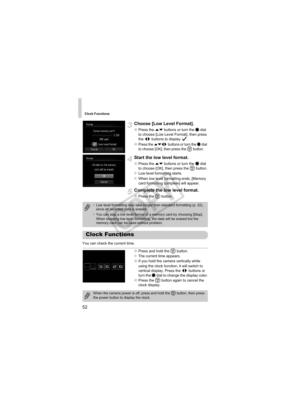 Clock functions, Cop y | Canon PowerShot S95 User Manual | Page 52 / 196