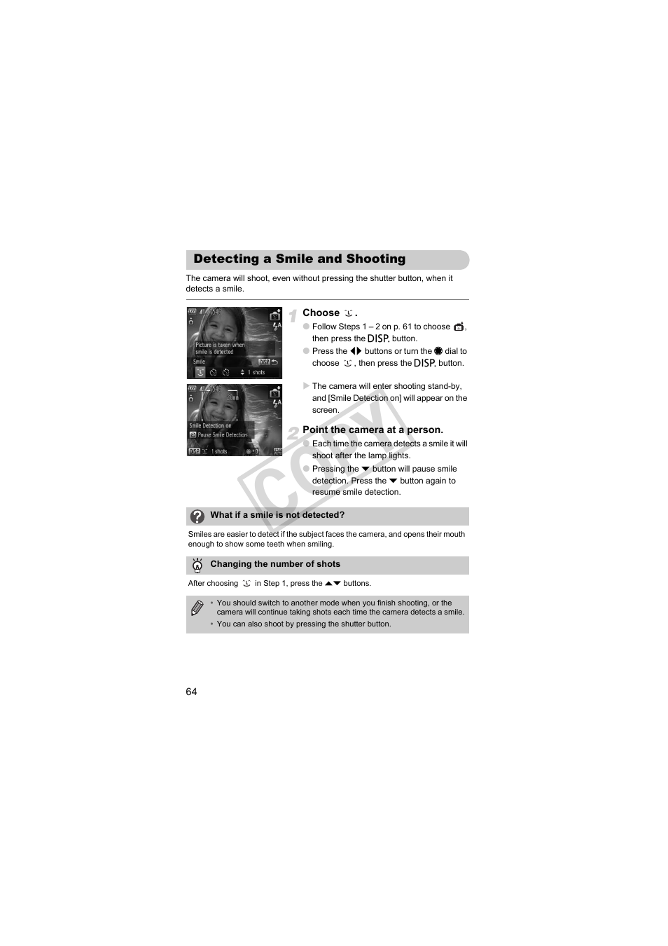 Detecting a smile and shooting, Cop y | Canon PowerShot S95 User Manual | Page 64 / 196