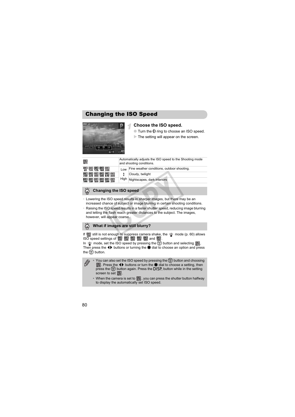 Changing the iso speed, Cop y | Canon PowerShot S95 User Manual | Page 80 / 196