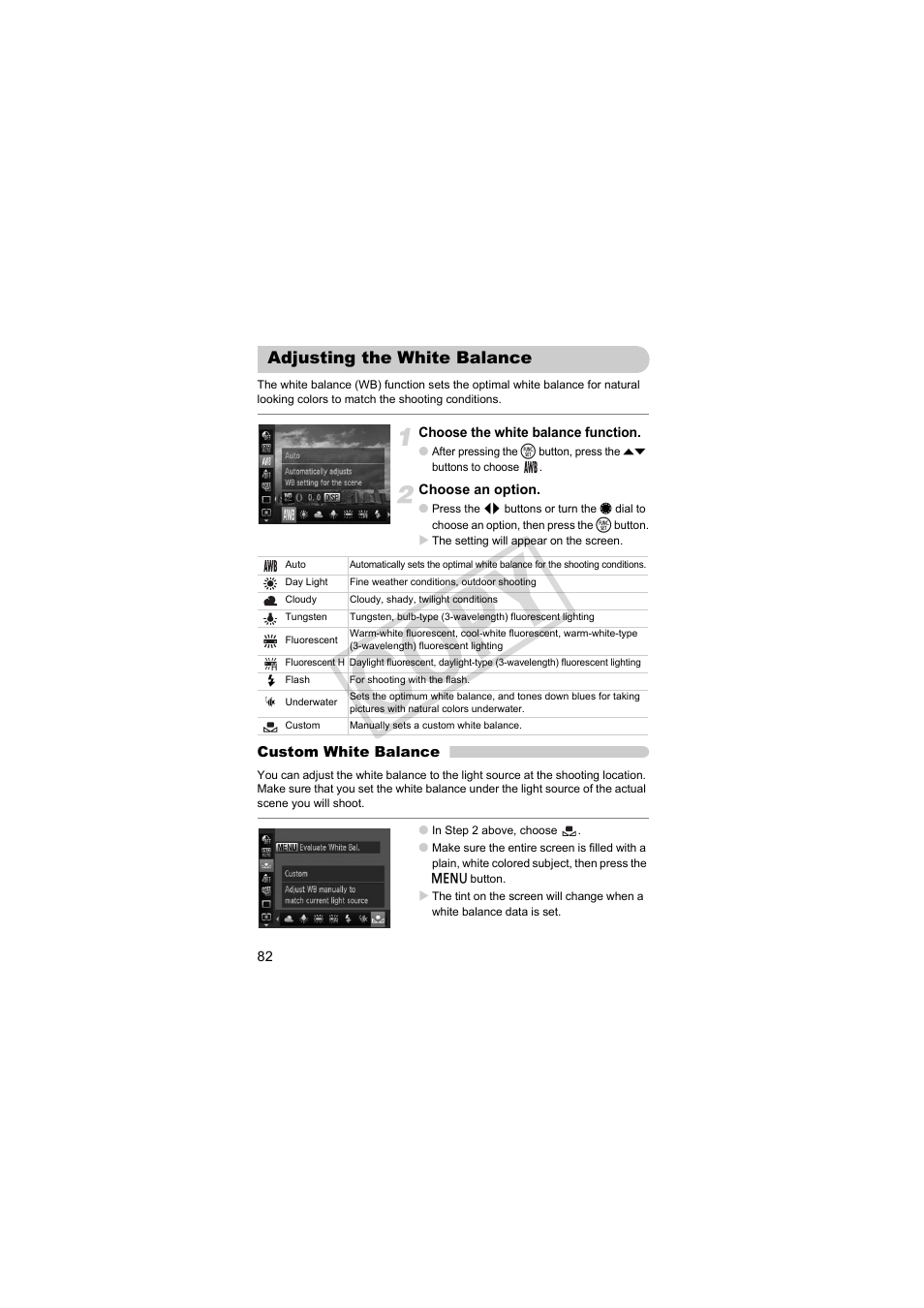 Adjusting the white balance, Cop y | Canon PowerShot S95 User Manual | Page 82 / 196