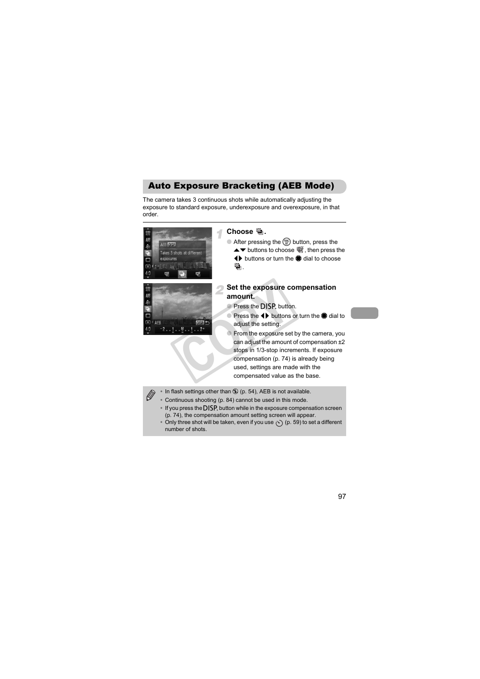 Auto exposure bracketing (aeb mode), Cop y | Canon PowerShot S95 User Manual | Page 97 / 196