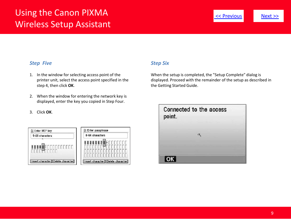 Using the canon pixma wireless setup assistant | Canon Obtaining Your Network Key MP990 User Manual | Page 9 / 10