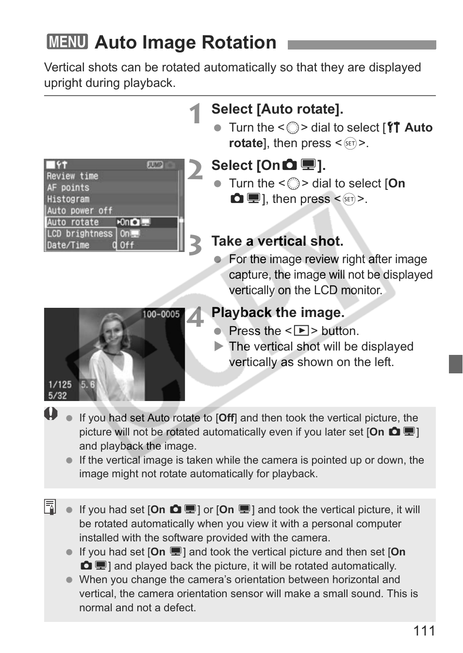 3auto image rotation | Canon EOS 30D User Manual | Page 111 / 200