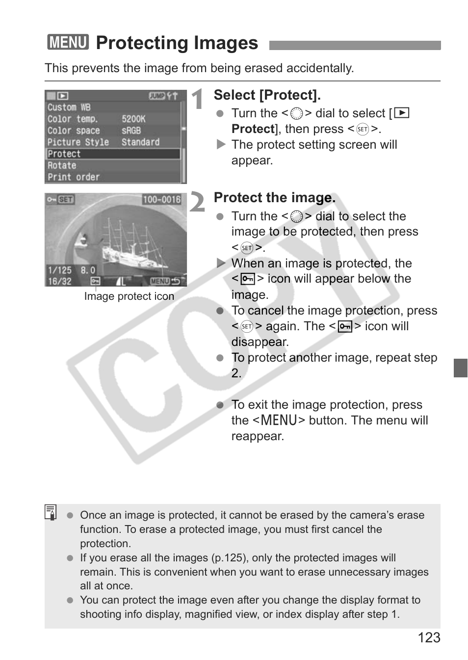 3protecting images | Canon EOS 30D User Manual | Page 123 / 200