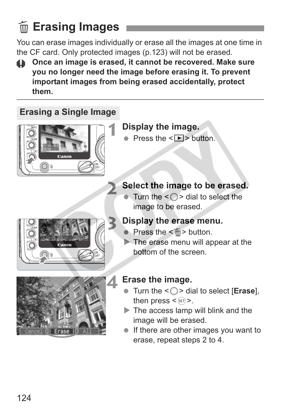 Lerasing images | Canon EOS 30D User Manual | Page 124 / 200