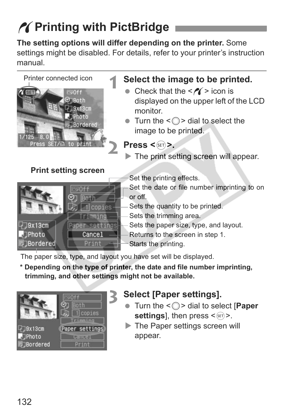 W printing with pictbridge | Canon EOS 30D User Manual | Page 132 / 200