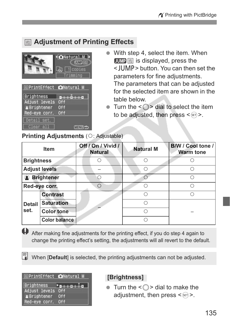 Adjustment of printing effects | Canon EOS 30D User Manual | Page 135 / 200