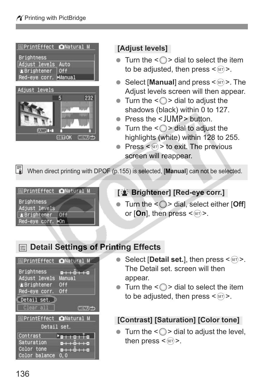 Detail settings of printing effects | Canon EOS 30D User Manual | Page 136 / 200