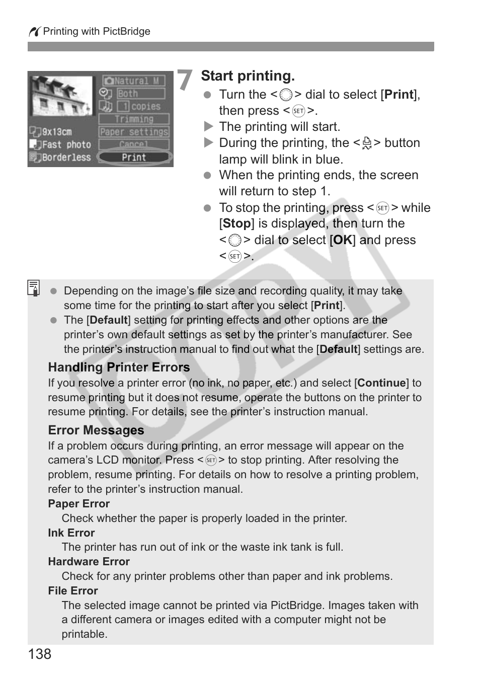 Start printing | Canon EOS 30D User Manual | Page 138 / 200