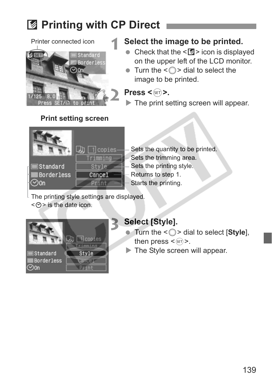 A printing with cp direct | Canon EOS 30D User Manual | Page 139 / 200