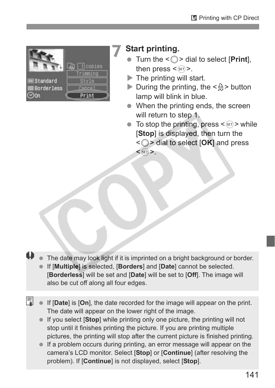 Start printing | Canon EOS 30D User Manual | Page 141 / 200