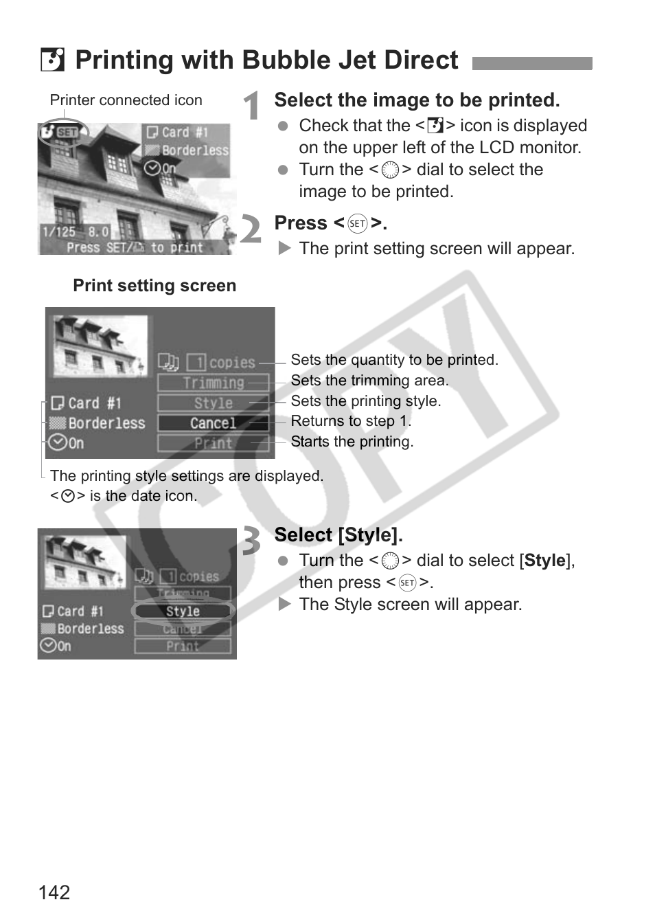 S printing with bubble jet direct | Canon EOS 30D User Manual | Page 142 / 200