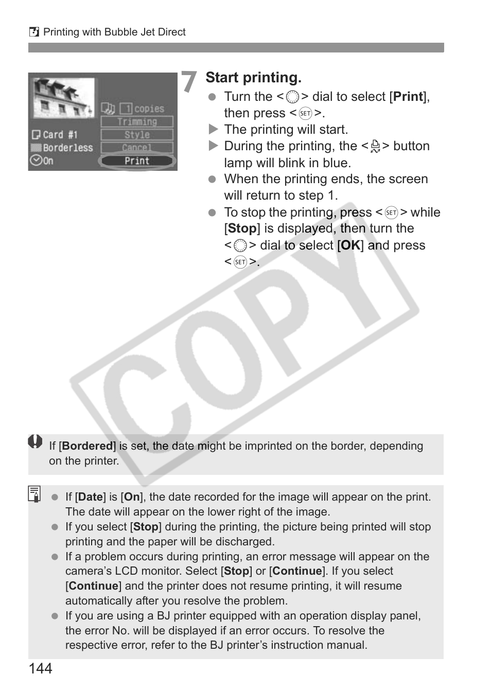 Start printing | Canon EOS 30D User Manual | Page 144 / 200