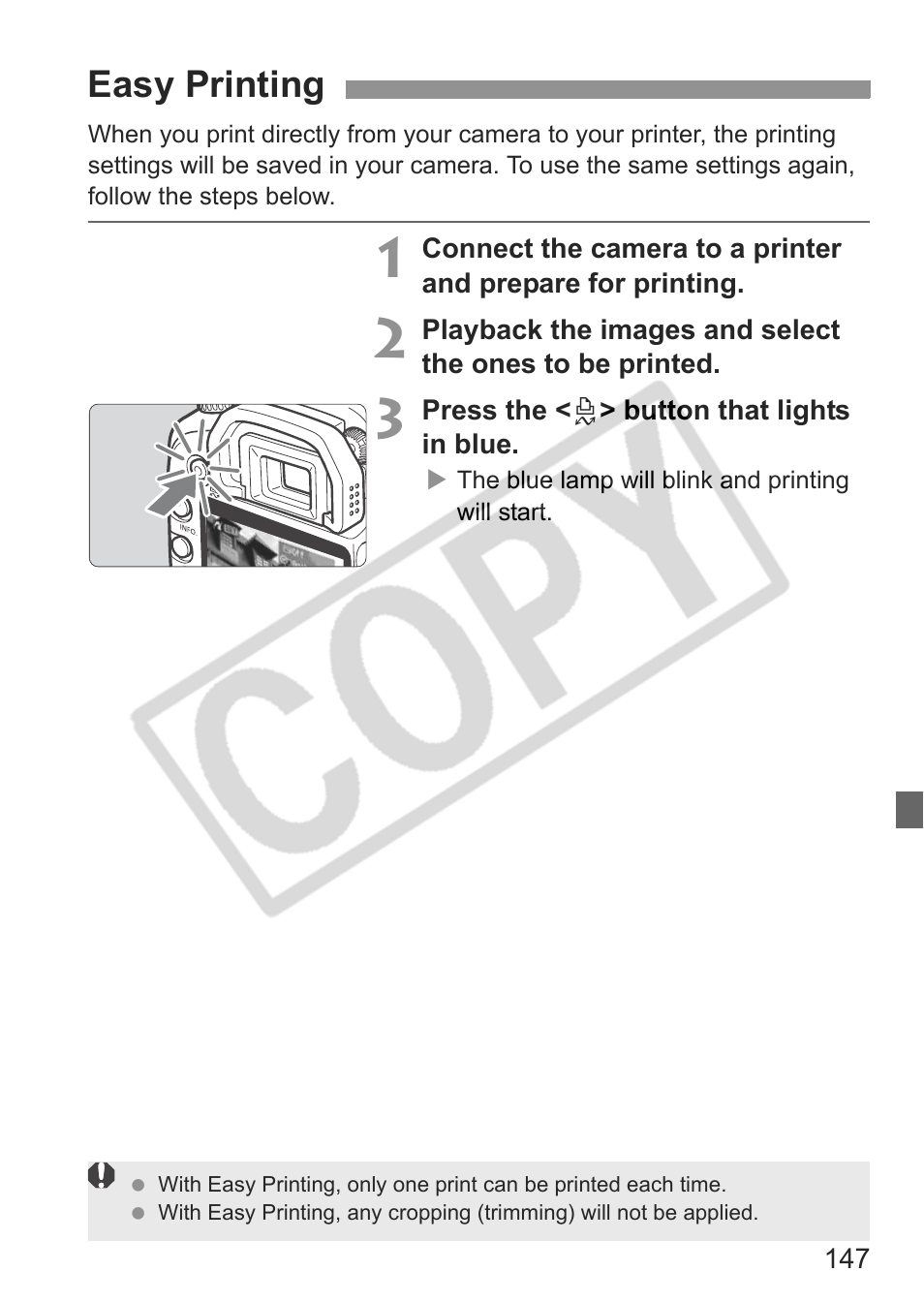 Easy printing | Canon EOS 30D User Manual | Page 147 / 200