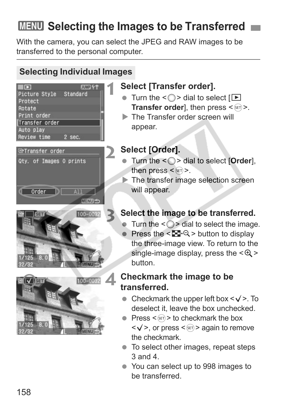 3selecting the images to be transferred | Canon EOS 30D User Manual | Page 158 / 200