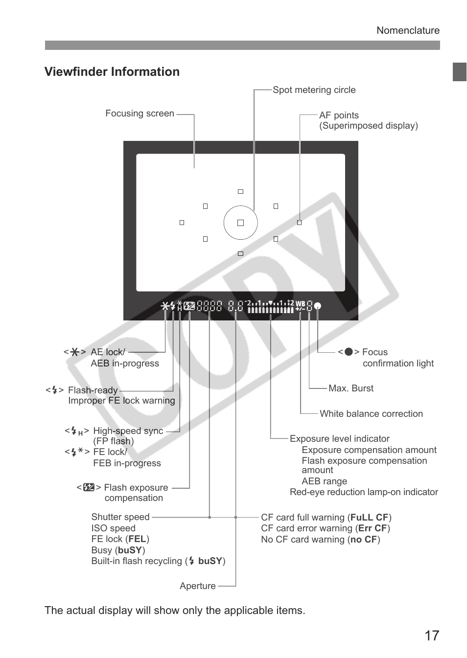 Viewfinder information | Canon EOS 30D User Manual | Page 17 / 200