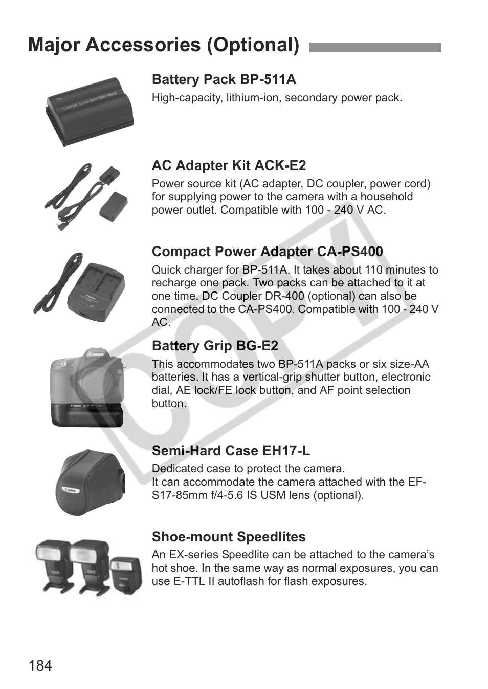 Major accessories (optional) | Canon EOS 30D User Manual | Page 184 / 200