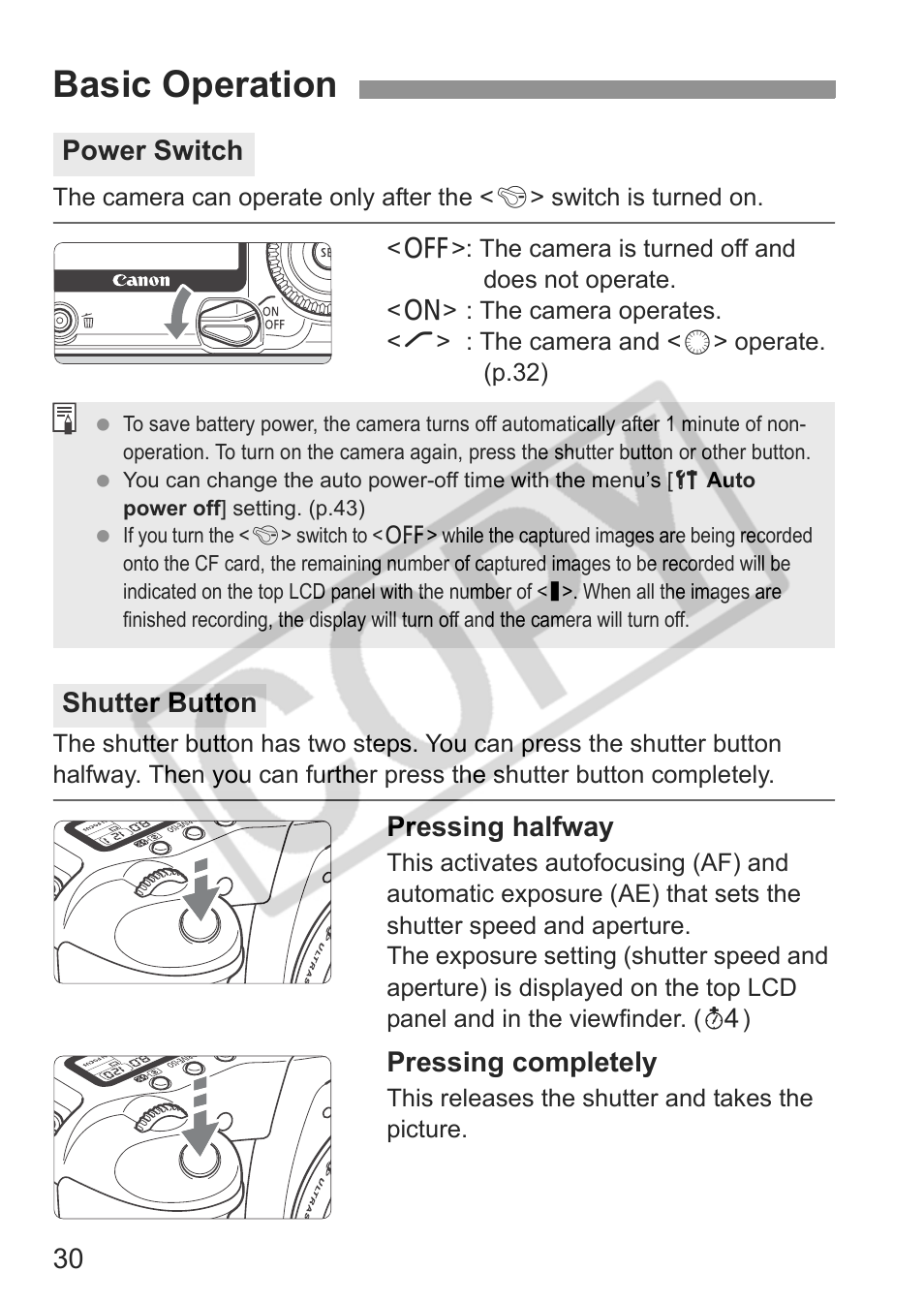 Basic operation | Canon EOS 30D User Manual | Page 30 / 200