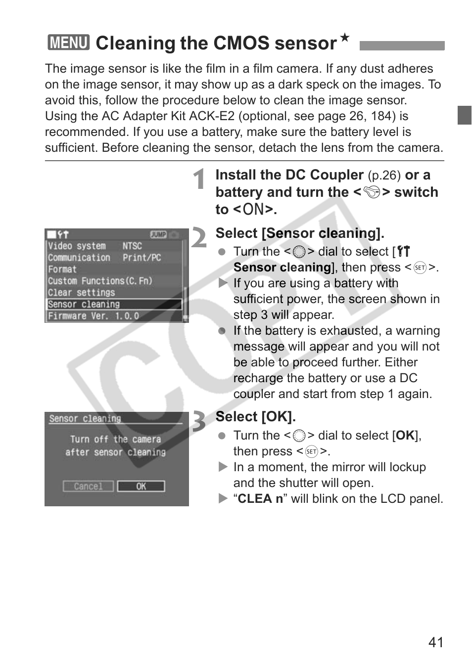 3cleaning the cmos sensor n | Canon EOS 30D User Manual | Page 41 / 200