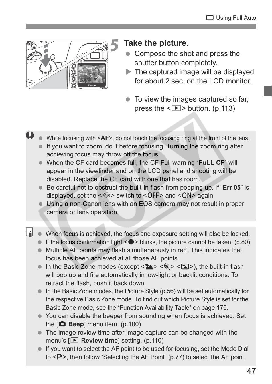 Take the picture | Canon EOS 30D User Manual | Page 47 / 200